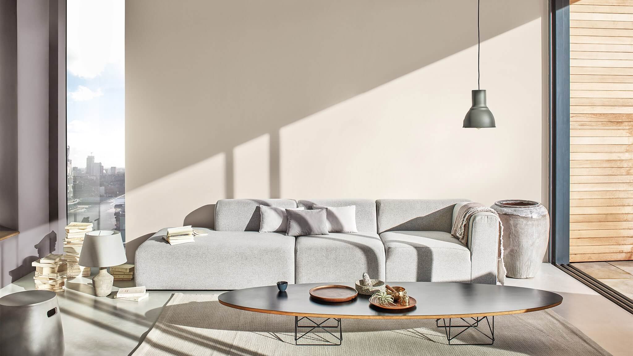 Sala de estar minimalista en marrón topo CF20_Minimal_Living_Room