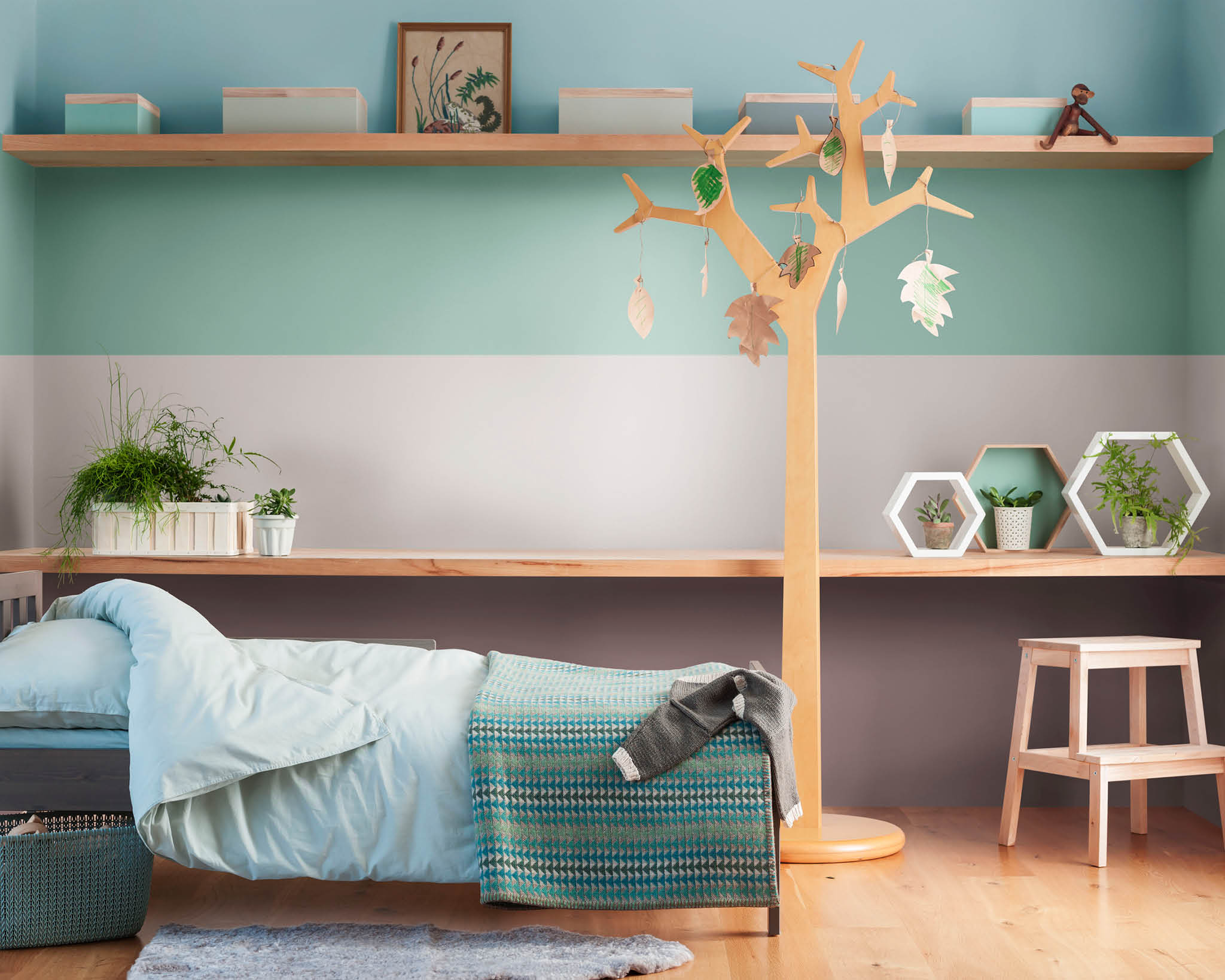 Dormitorio de los niños en tonos naturales y Madera Tierna Pinta el dormitorio de los niños con tonalidades inspiradas en la naturaleza y Madera Tierna