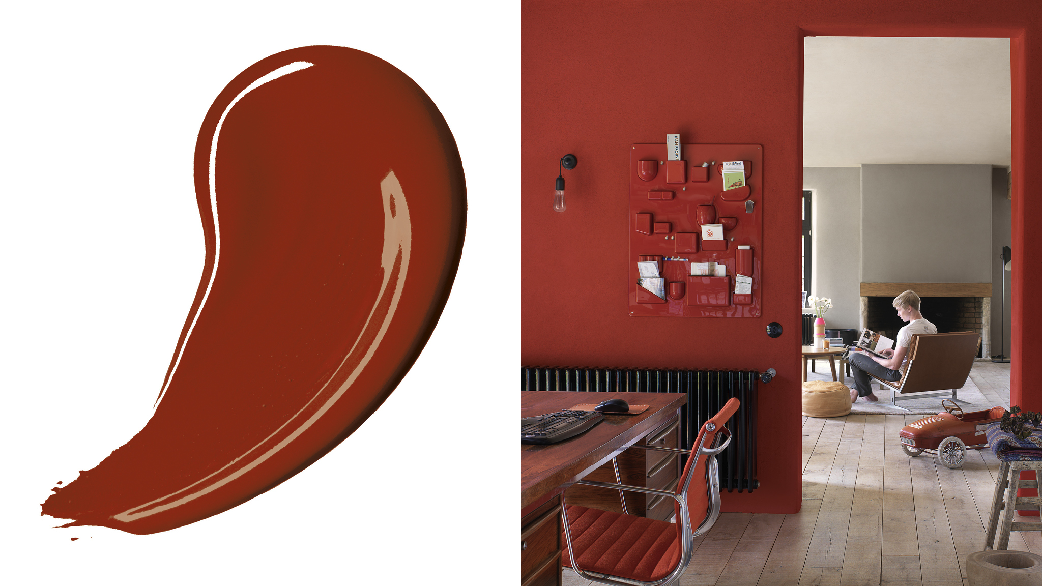 Transmite calidez con un rojo llamativo La elección de una combinación de colores oscuros es un buen modo de lograr que una habitación parezca más acogedora e íntima al instante. Los tonos rojos intensos o las tonalidades chocolate suelen producir un efecto de acercamiento de las paredes.